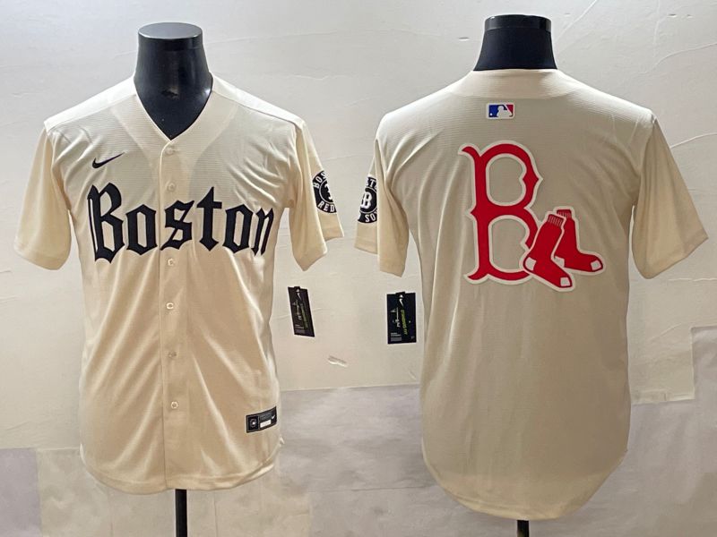 Men 2025 Boston Red Sox Blank Cream Five generations Joint Name Nike MLB Jersey style 5